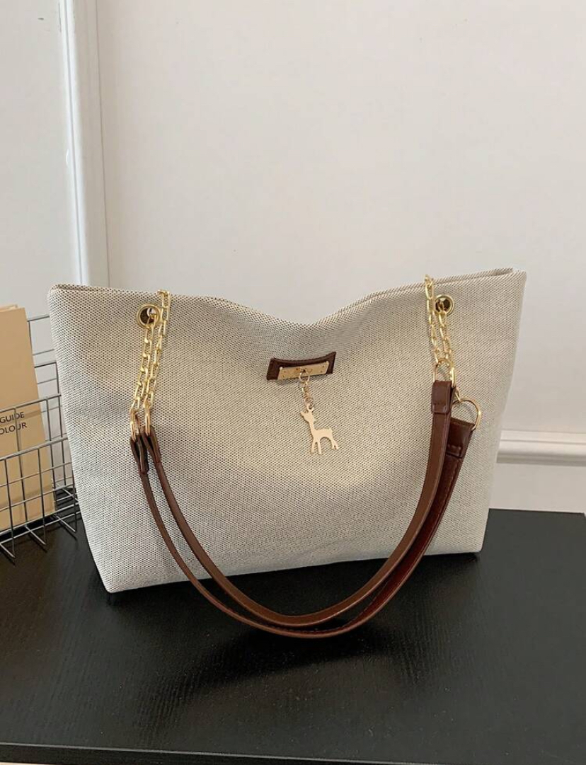 Ivory Canvas Chain Tote with Deer Charm