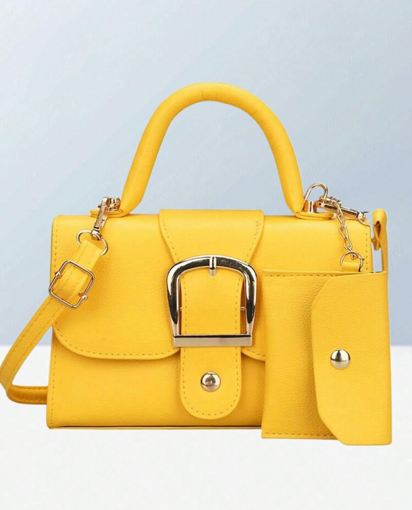 Sunshine Yellow Buckle Handbag & Card Holder Set