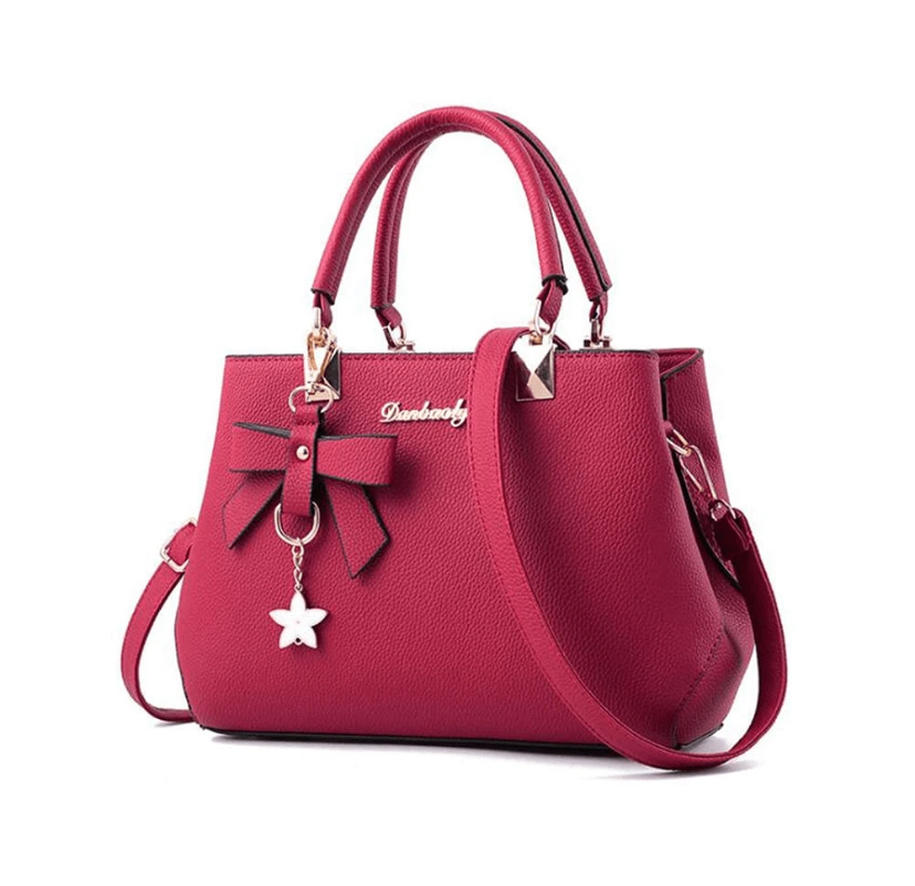 Rose Pebbled Leather Bow-Charm Top-Handle Handbag