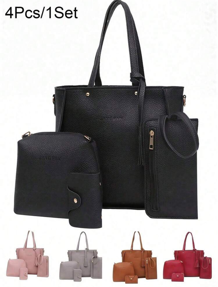 4-Piece Pebbled Vegan Leather Handbag Set — 5 Colours