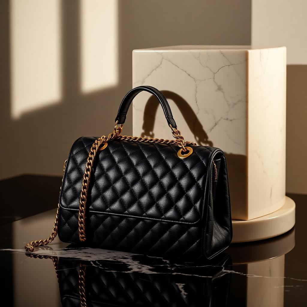 Quilted Leather Fashion Handbag — Gold Chain Strap