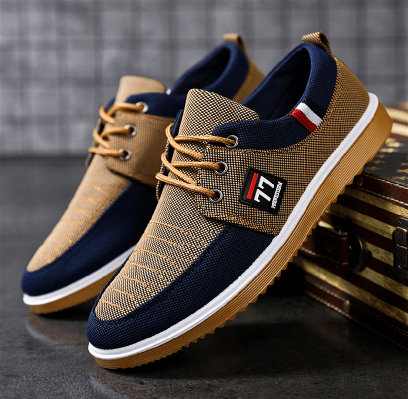 Men's Navy & Tan Canvas Lace-Up Casual Boat Shoes