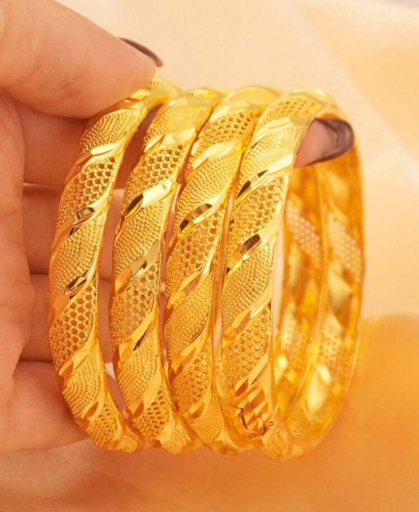 24K Gold Twisted Bangles — Set of 4