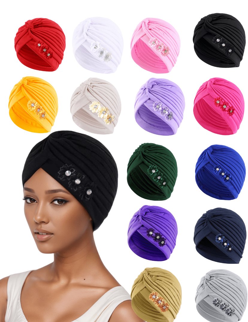 Pleated Floral Turban Head Wrap — 14 Colours