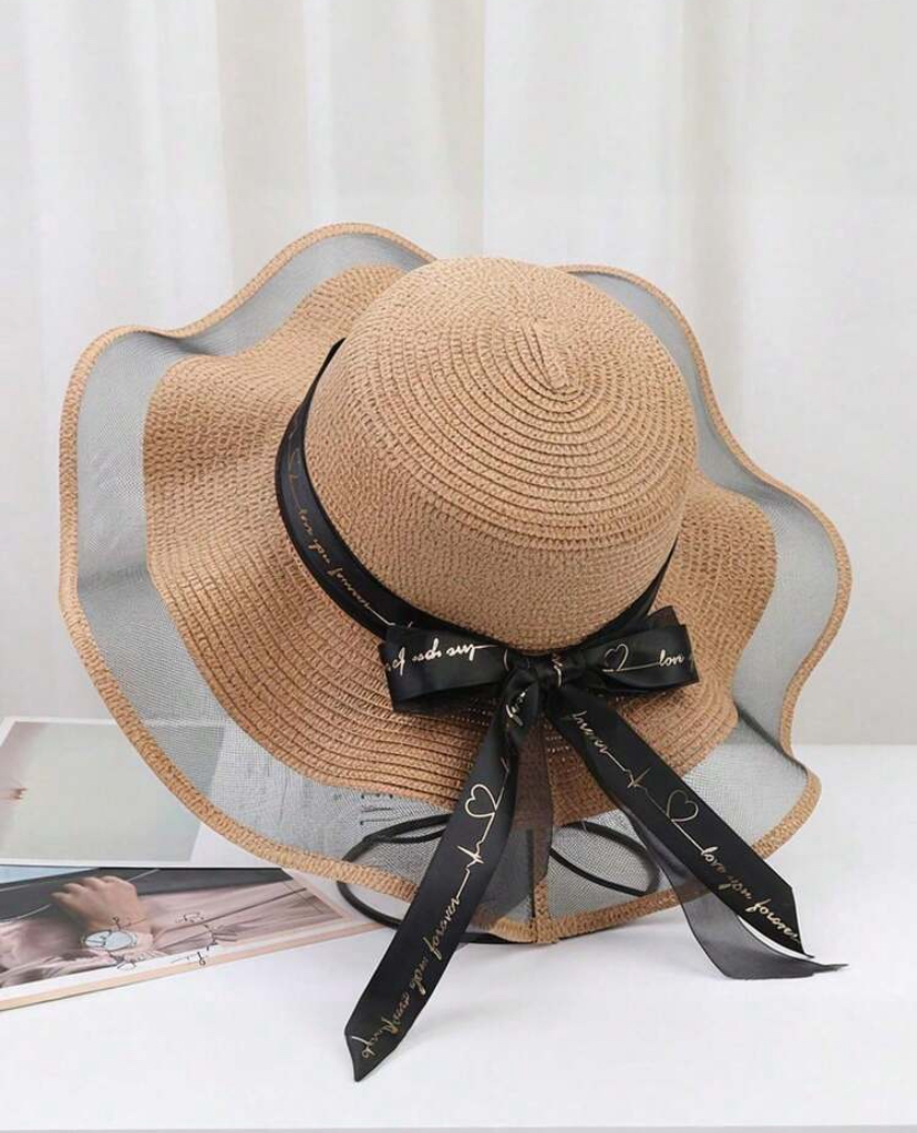 Floppy Wide-Brim Straw Hat with Signature Bow Ribbon