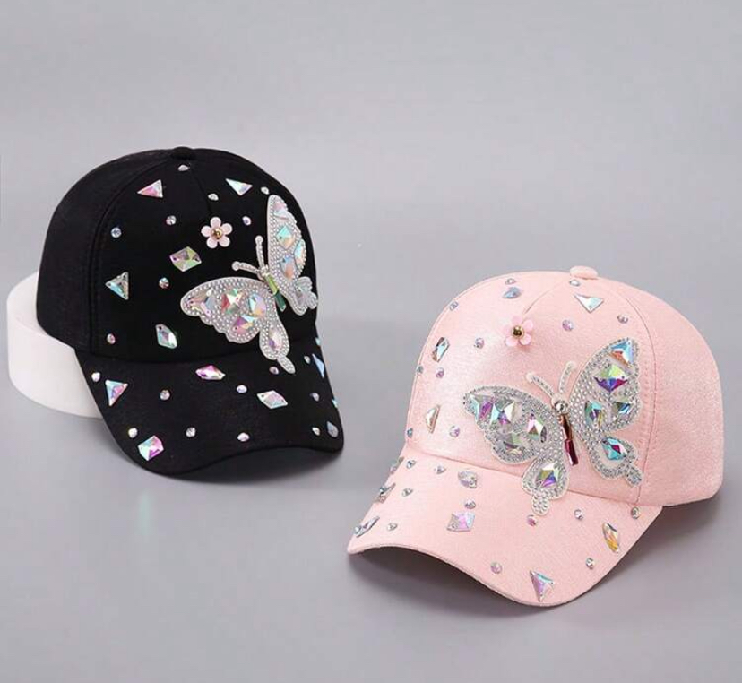 Rhinestone Butterfly Baseball Cap — Pair
