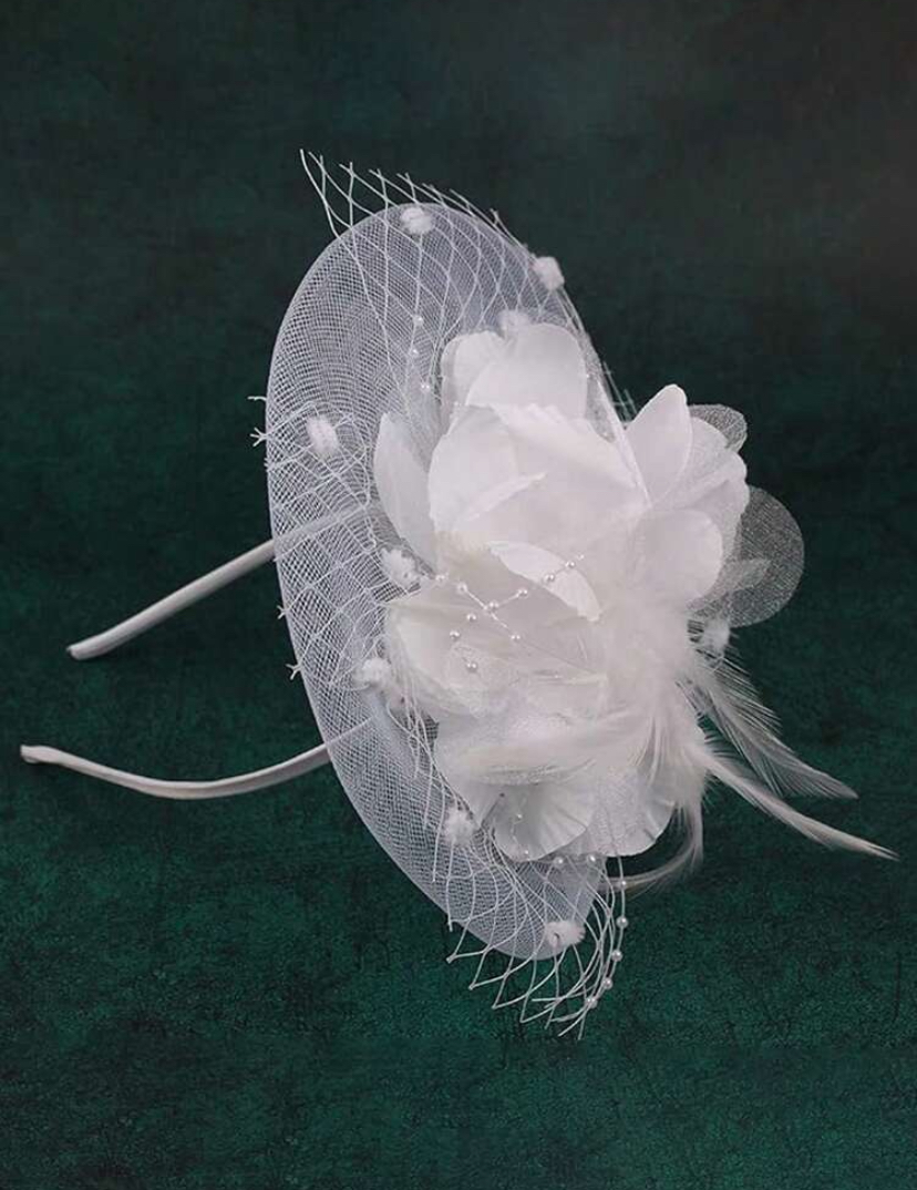 Ivory Feather & Pearl Bridal Fascinator Headband