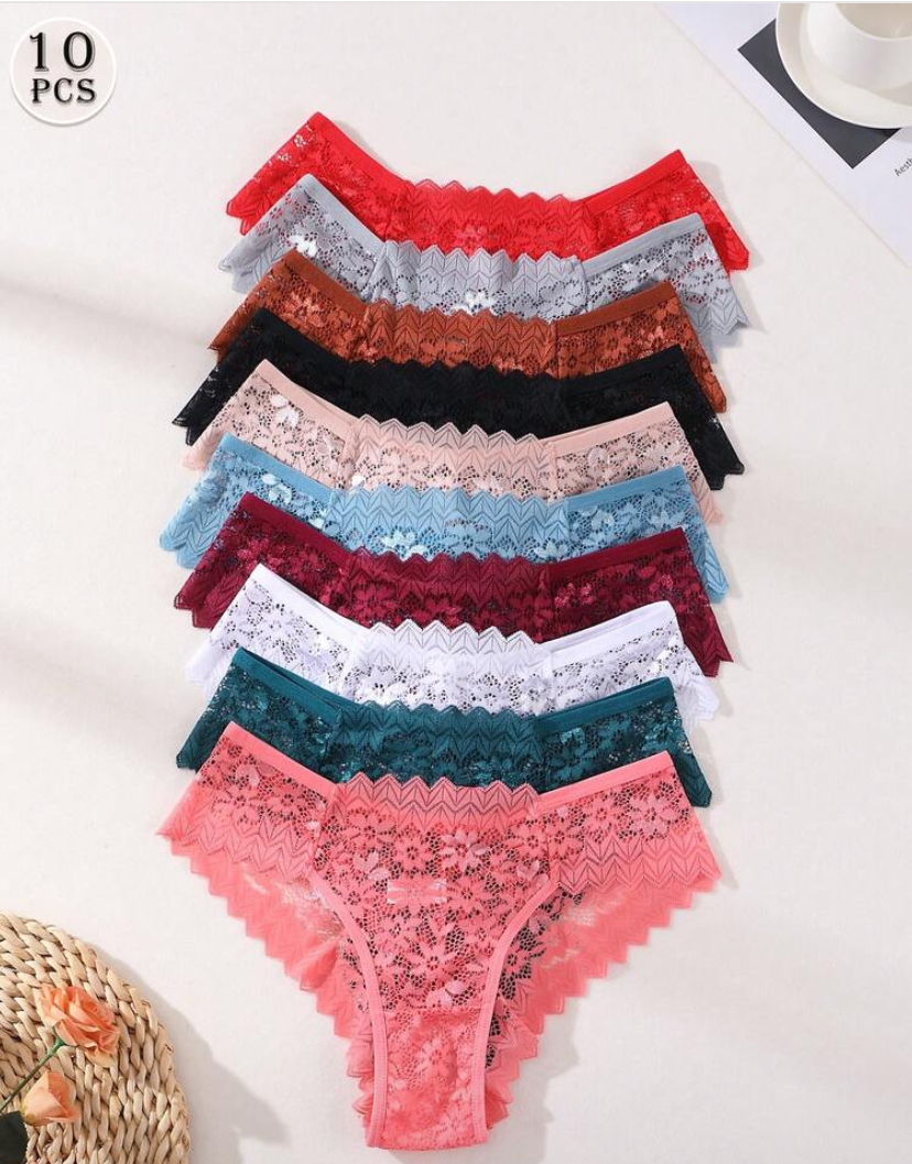 Lace Panties Multi-Pack — 10 Pieces Assorted Colours
