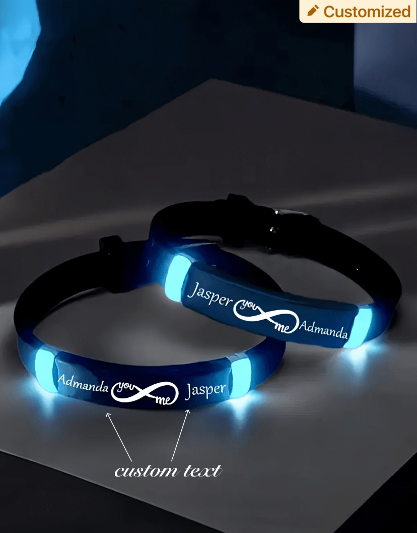 LED Glow Couple Bracelets with Custom Names — Pair