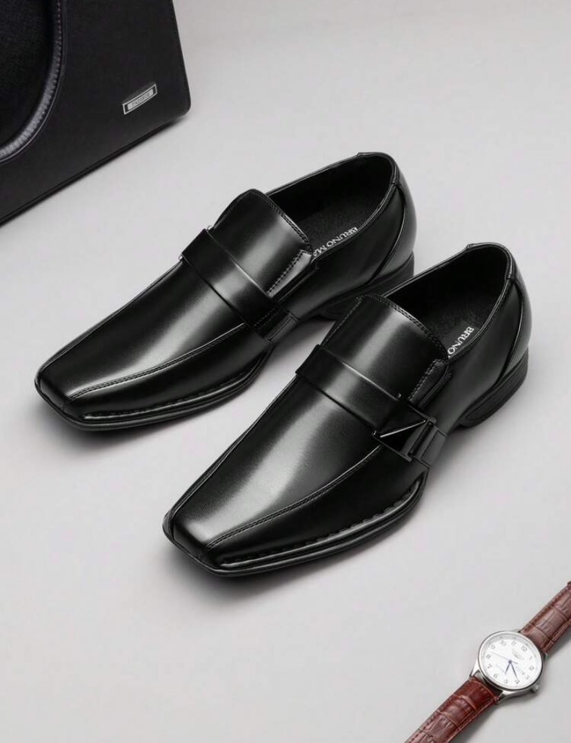 Bruno Marc Black Buckle-Strap Slip-On Formal Loafers