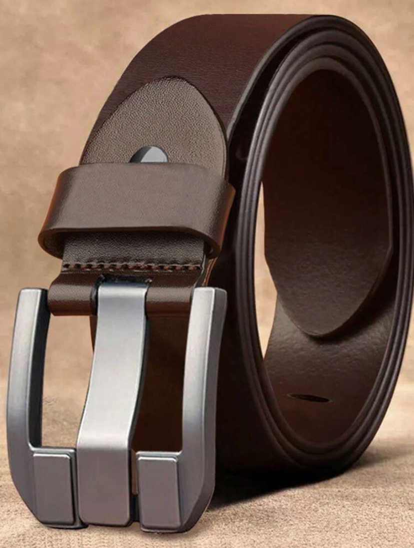 Men's Genuine Brown Leather Pin-Buckle Dress Belt