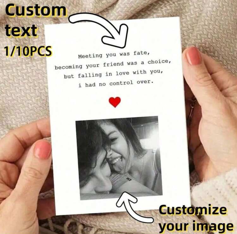 Custom Text & Photo Message Card — Pack of 10
