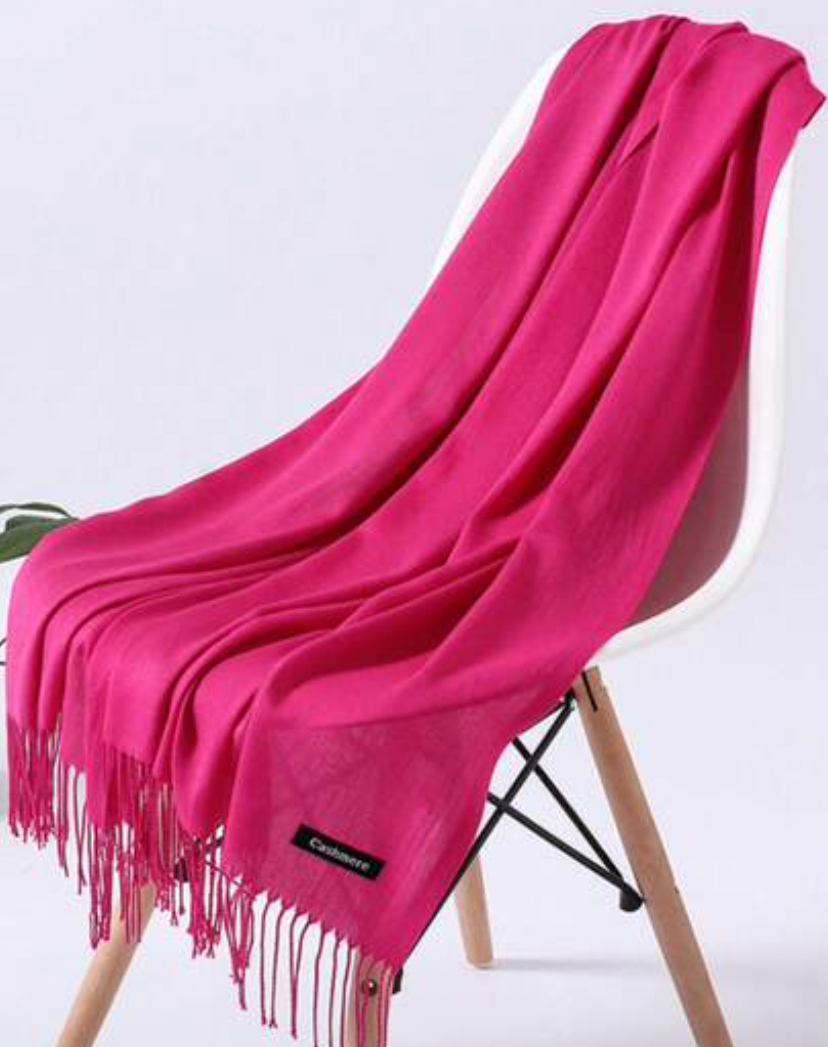 Cashmere Fringed Long Scarf — Fuchsia Pink