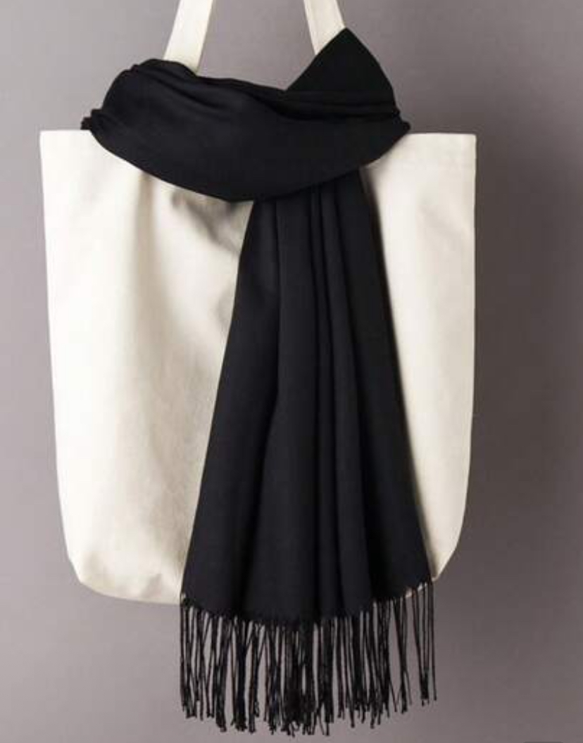 Soft Woven Tassel Wrap Scarf — Midnight Black