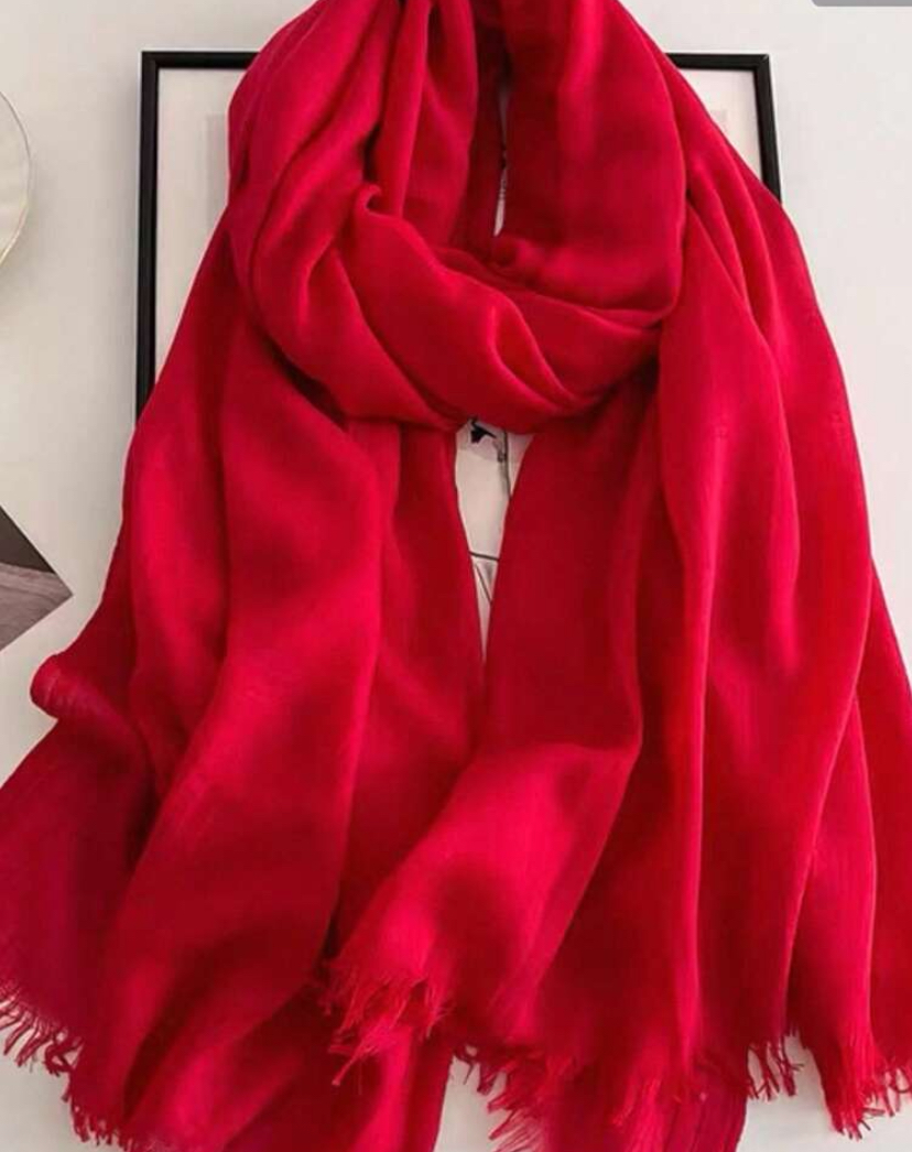 Lightweight Pashmina Fringe Shawl — Classic Red