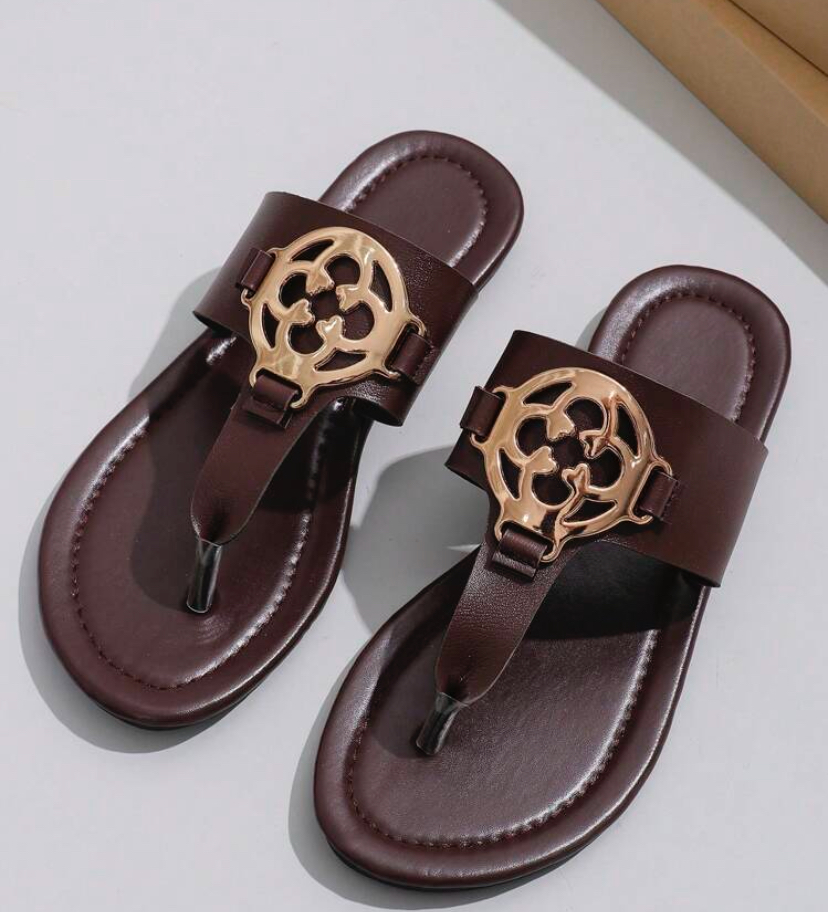 Espresso Leather Medallion Thong Sandals