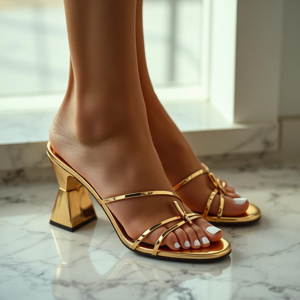 Gold Strappy Heeled Sandals — Runway Edition
