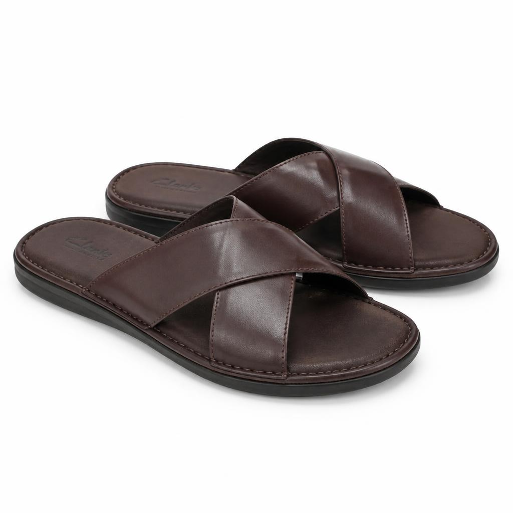 Crossover Leather House Slippers — Men