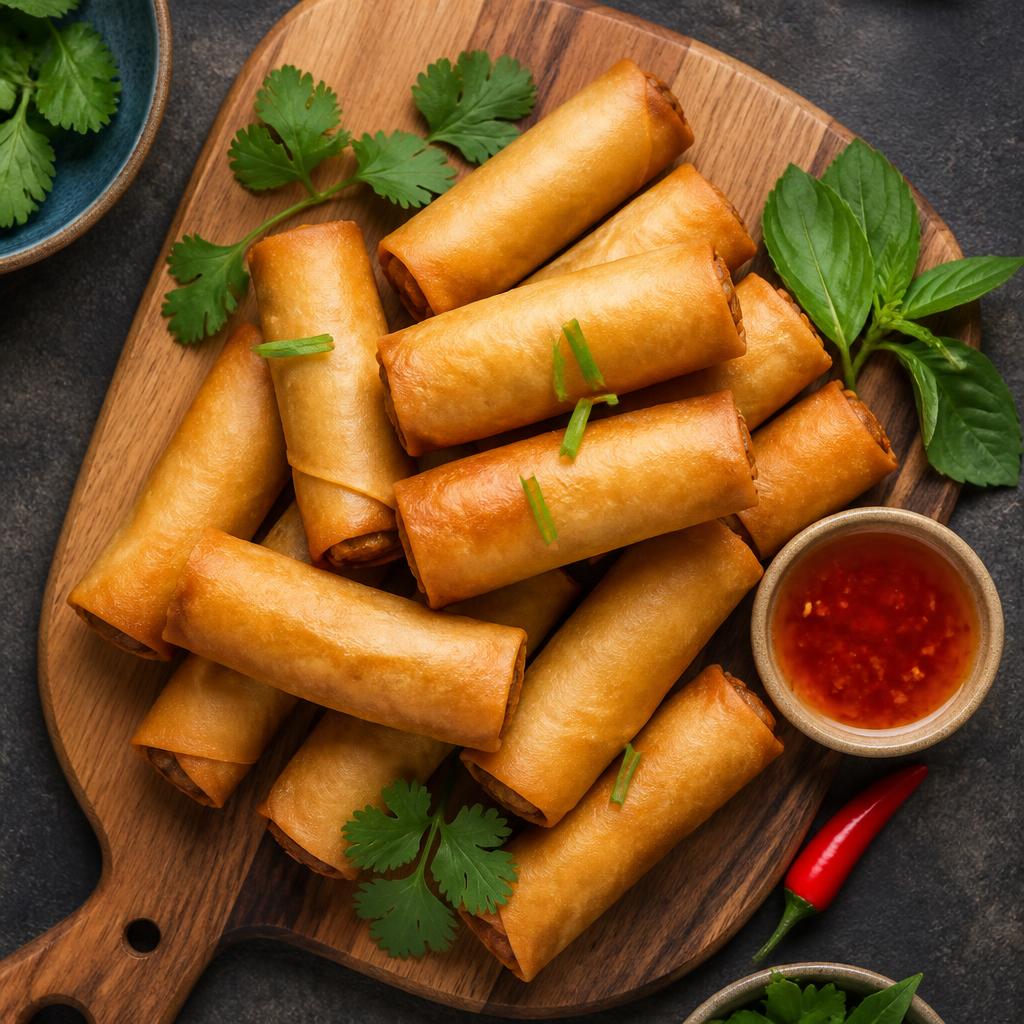 Crispy Golden Snack Rolls with Dipping Sauces
