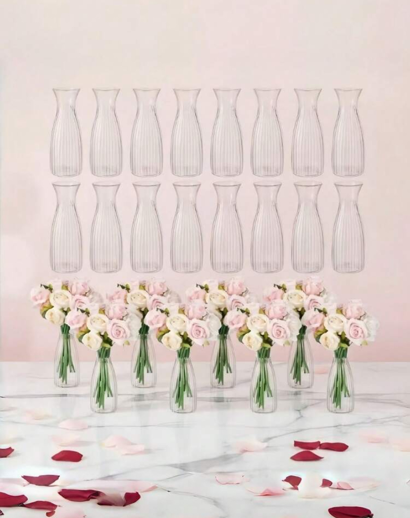 Ribbed Glass Bud Vase — Bulk Set of 16