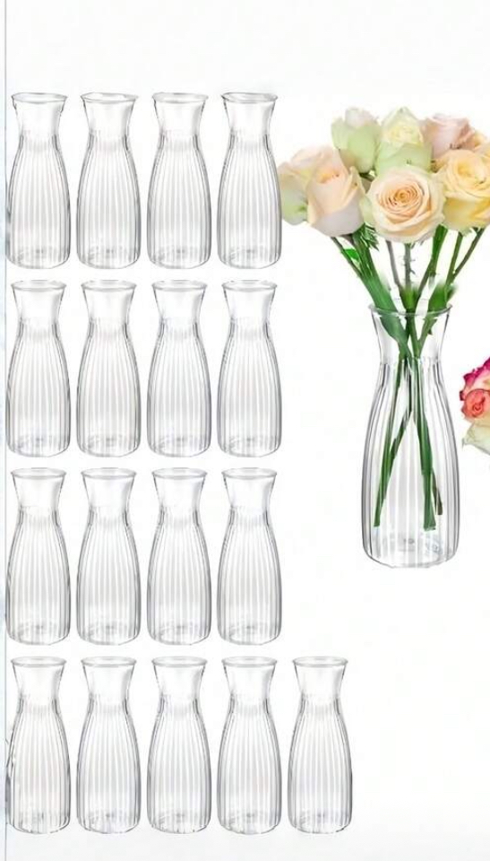 Clear Ribbed Glass Flower Vase — Set of 17