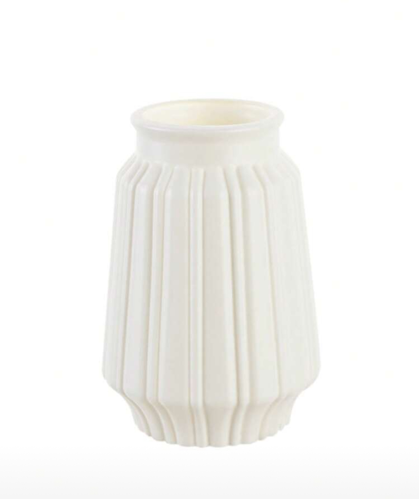 Ribbed Cream Ceramic Flower Vase — Tall