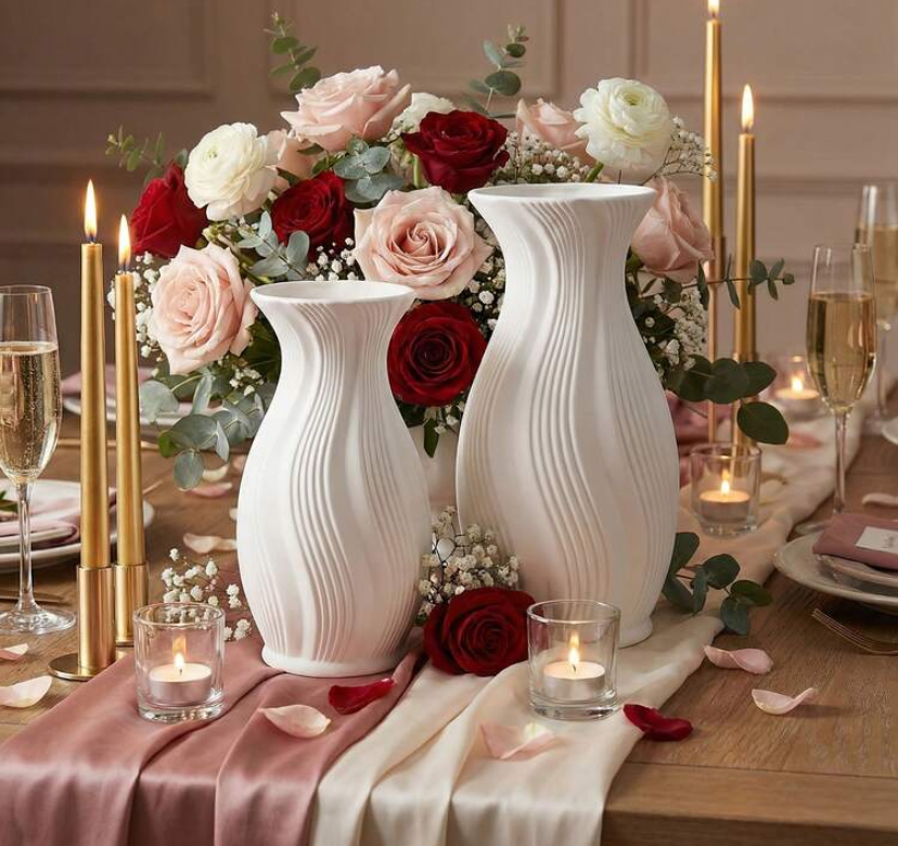 Wave Textured Porcelain Flower Vase — Pair