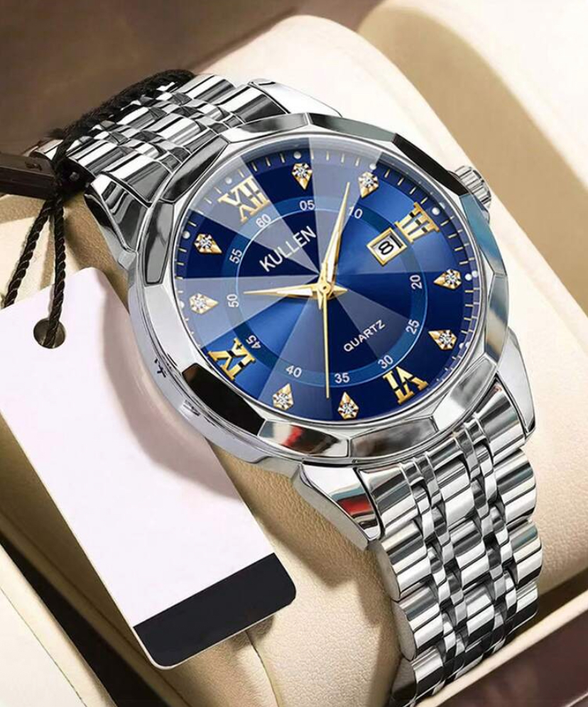 Kullen Silver Steel Blue Dial Quartz Watch — Men