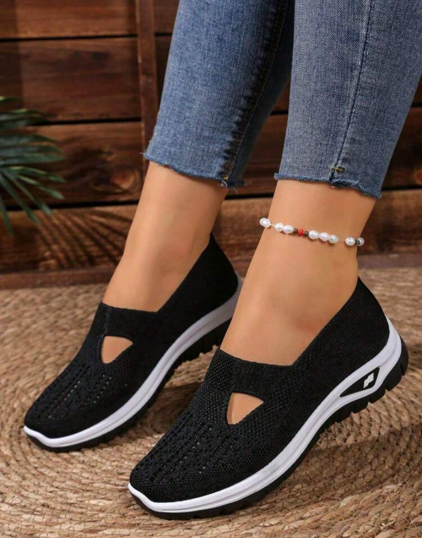 Black Mesh Breathable Slip-On Walking Sneakers — Women